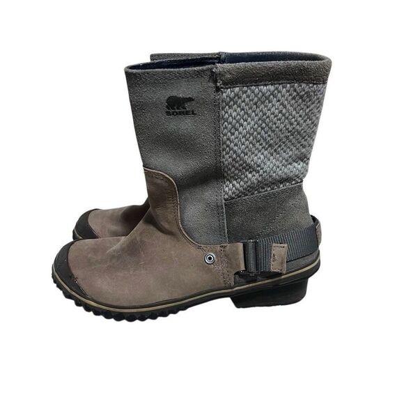 Sorel Brown Slim Shortie Boot Women Sz 9 Gray Waterproof Rubber Leather - Picture 2 of 10